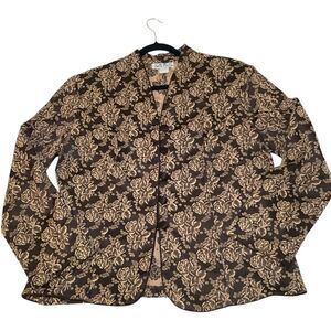 A.N.N.A. Women's Floral BROWN Blazer Jacket‎ Buttoned Front  Size XL